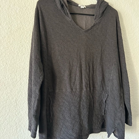 J Jill Pure Jill Cotton Ribbed Dark Gray Hooded Pullover M Cozy Coastal Grandma - Picture 6 of 14